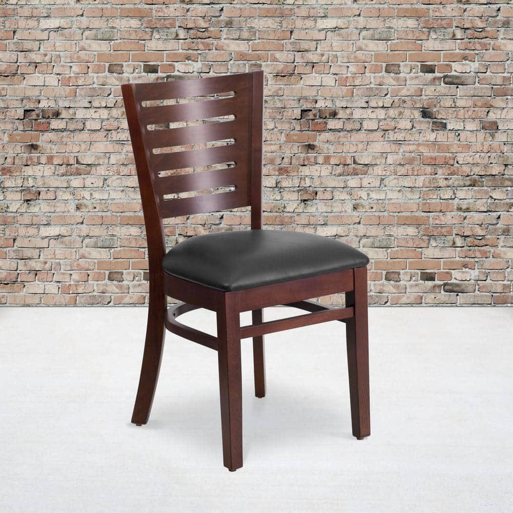 Flash Furniture Darby Series Slat Back Walnut Wood Restaurant Chair - Black Vinyl Seat