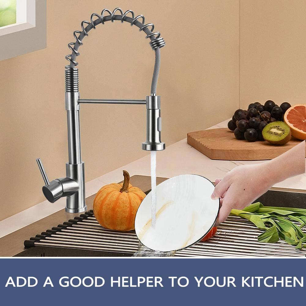 PENGFANG WORLDWIDE LLC Single Handle High Arc Pull Out Kitchen Faucet With Sprayer S2D0033BN