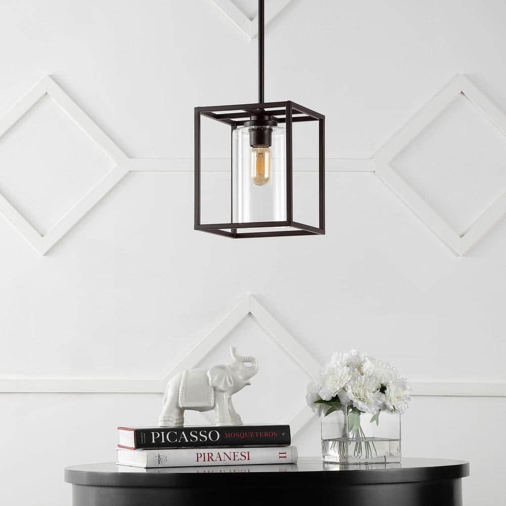 Quinn 8.13" 1-Light Industrial Farmhouse Iron/Glass LED Pendant, Oil Rubbed Bronze