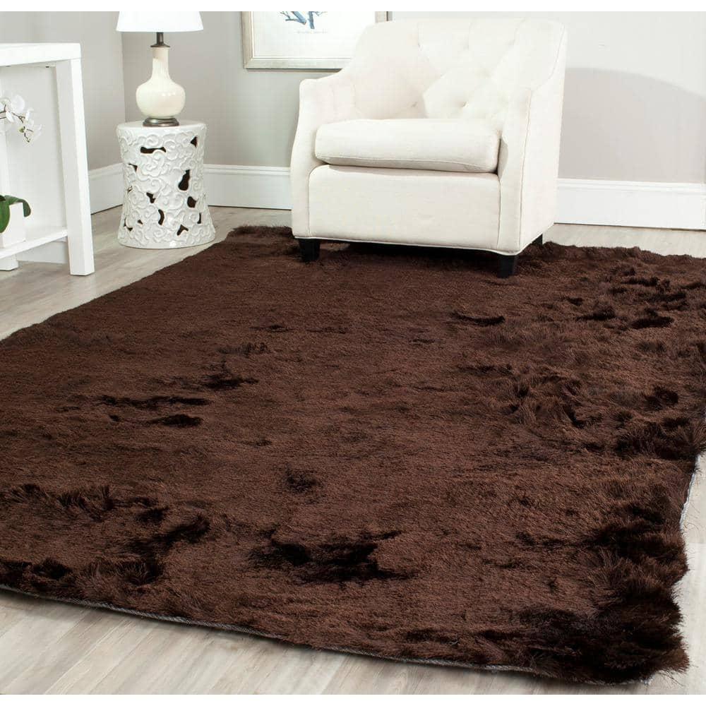 SAFAVIEH Paris Darwin Plush Polyester Shag Area Rug, Chocolate, 5' x 8'
