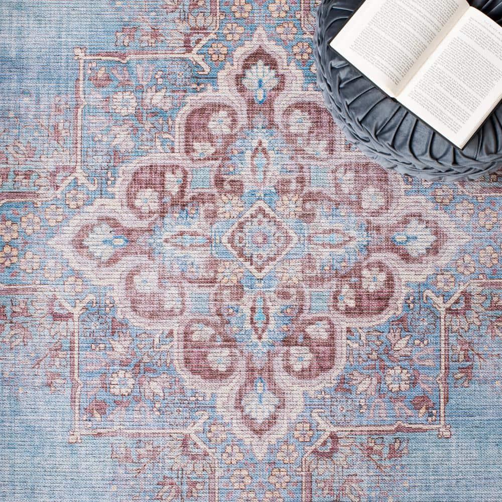 Serapi SEP580 Power Loomed Machine Washable Skid-Resistant Indoor Area Rug - Blue/Brown - 6'7"x6'7" - Safavieh