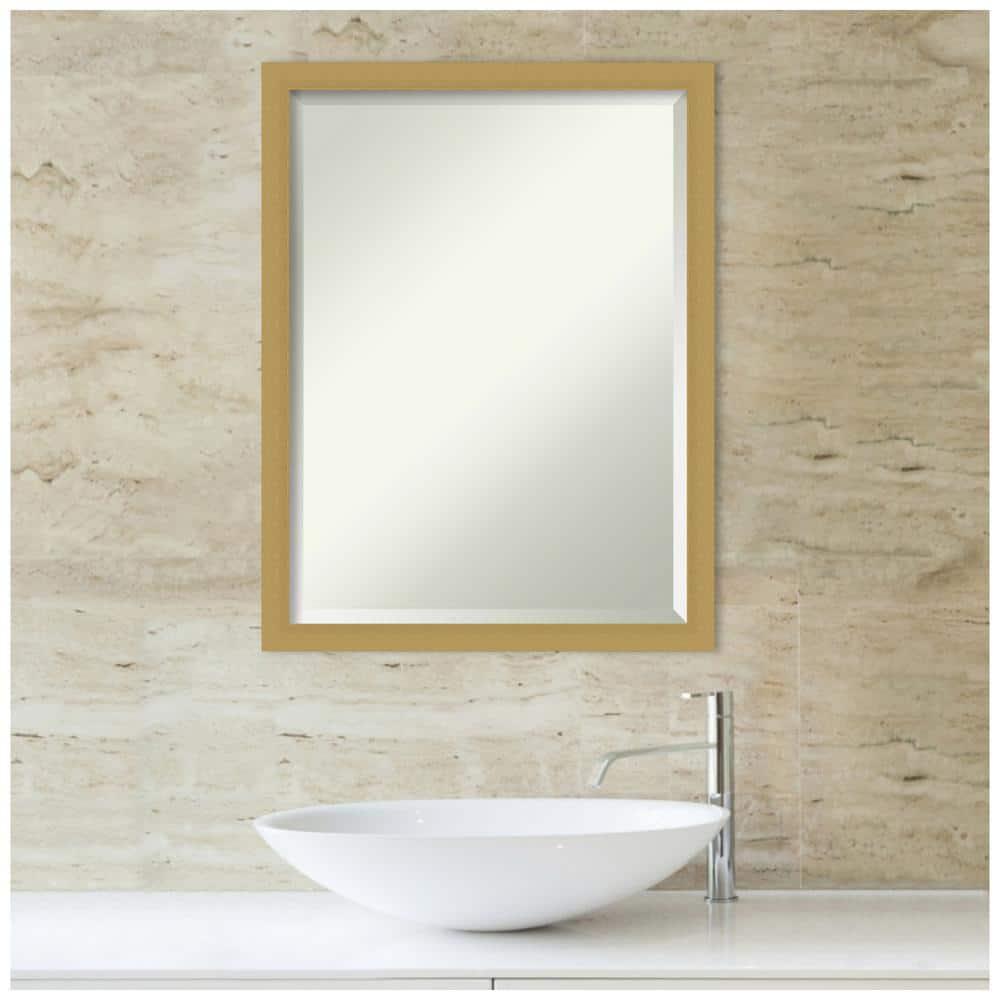 Amanti Art Espejo de Pared para Baño Biselado Marco Estrecho Cepillado Gracia Oro Cepillado Tamaño Exterior Estrecho: 20 x 26 en Dorado