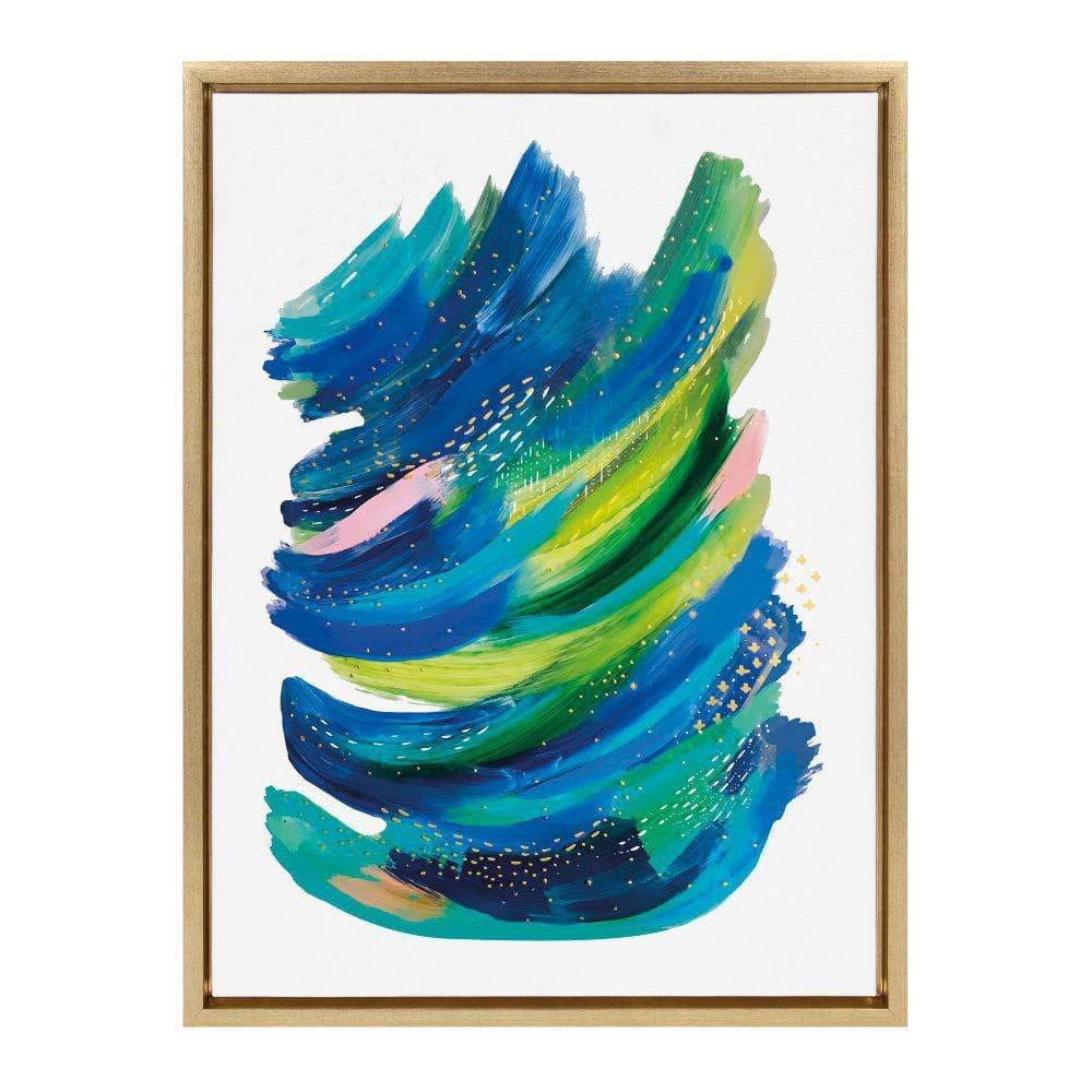Kate and Laurel Sylvie Bright Abstract 2 Framed Canvas Wall Art by Jessi Raulet of Ettavee, 18x24 Gold, Modern Colorful Brushstrokes Art for Wall