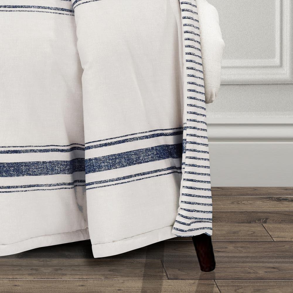 50"x60" Farmhouse Striped Throw Blanket Navy - Lush Décor: Reversible, Cotton, Cozy