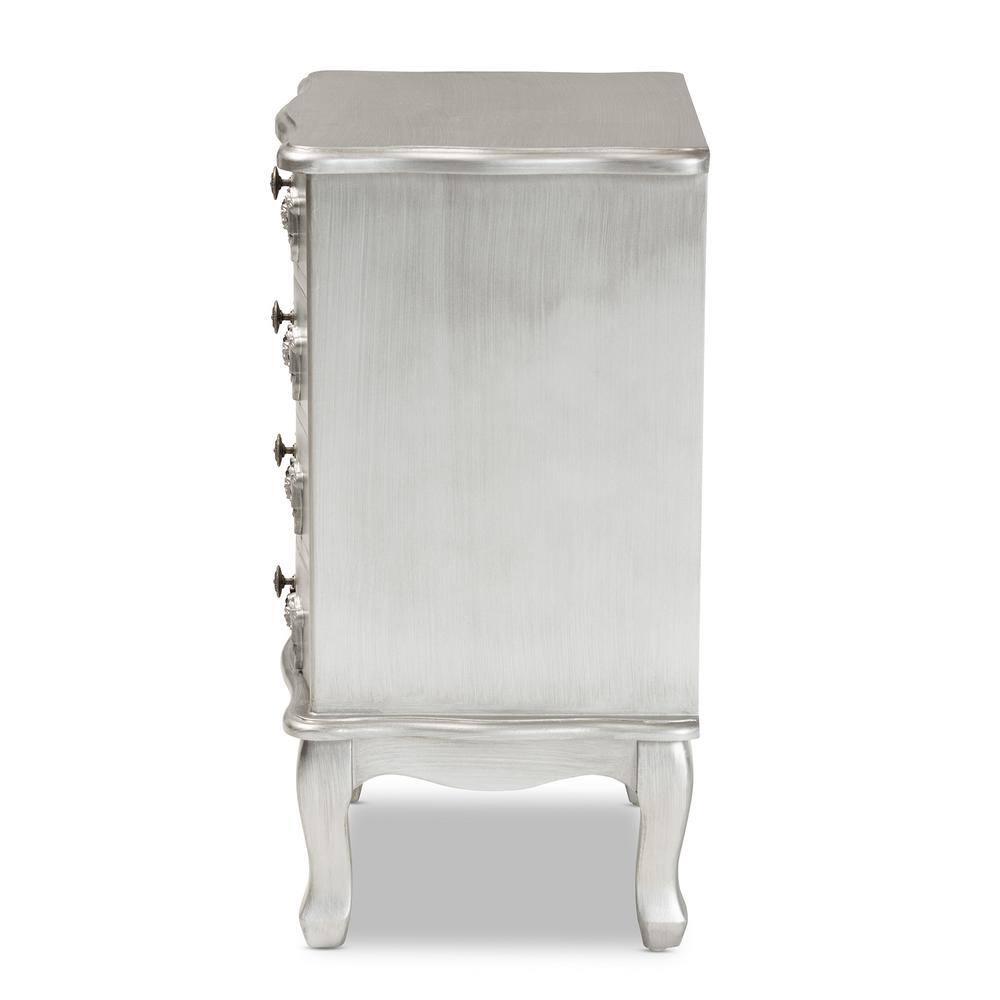 Callen Brushed Wood 4 Drawer Nightstand Silver - Baxton Studio
