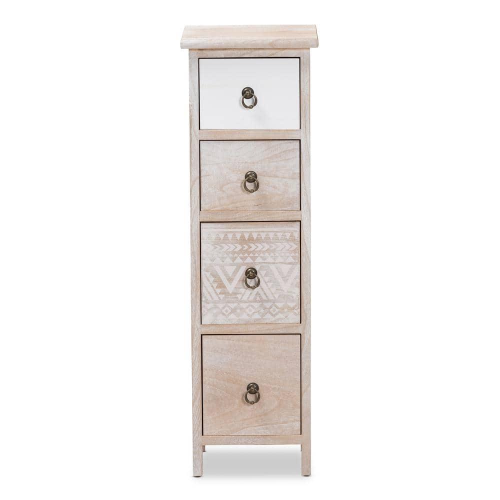 Baxton Studio Seanna Wood 4 Drawer Storage Unit Light Brown: Farmhouse Style Accent Cabinet, No Assembly Required