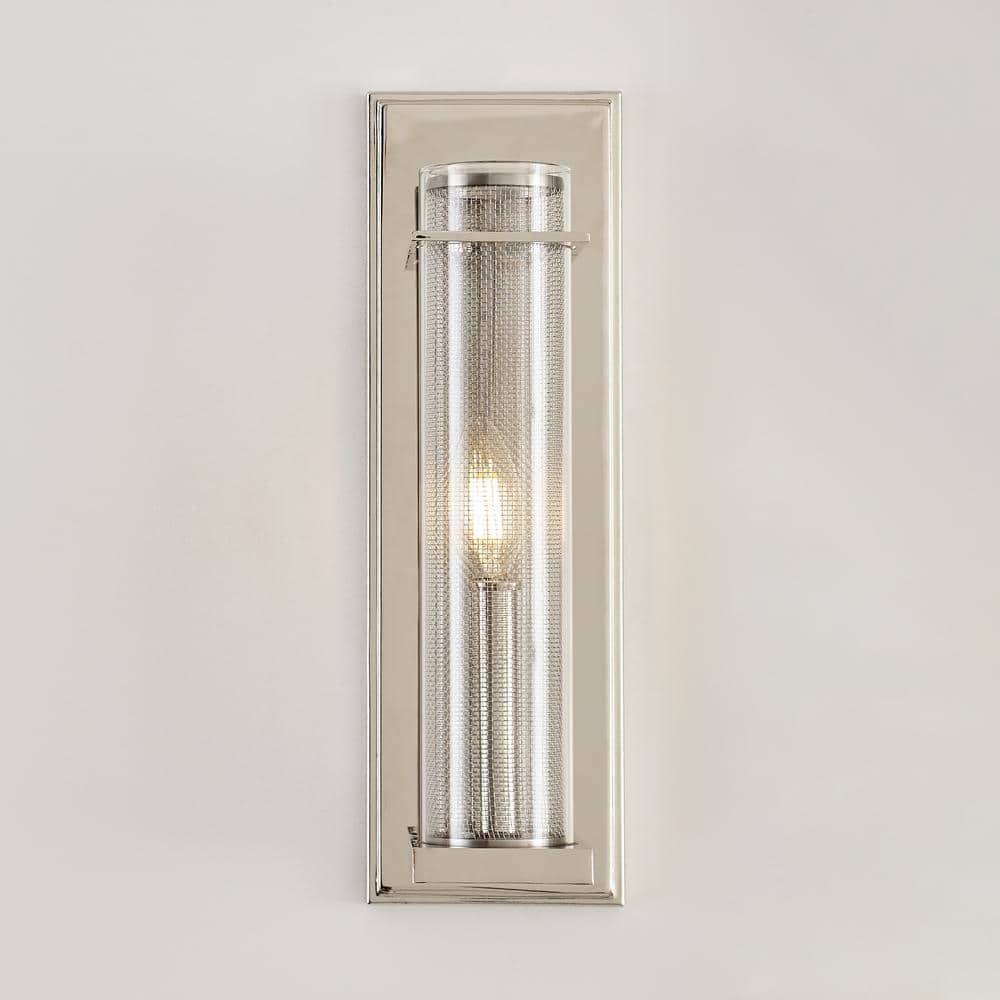 Polished Nickel Cylinder Dimmable Wall Sconce with Clear Glass Shade