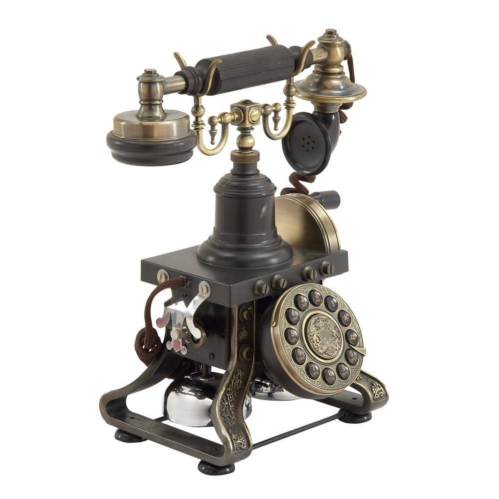 DecMode Vintage Telephone Accent Décor with Tarnish Black and Brass Finish, 10"W x 12"H
