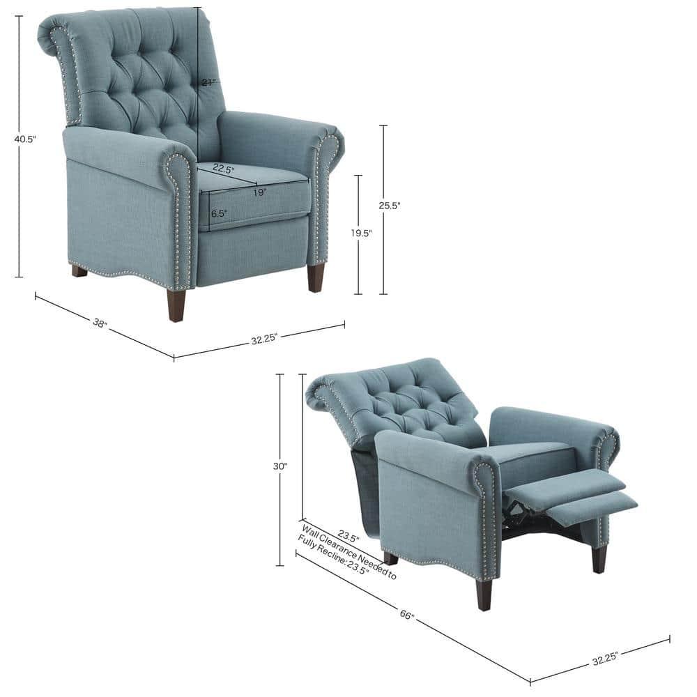 Zak Recliner Blue: Madison Park, Polyester & Linen Upholstery, Wood Frame, Foam Fill, Spot Clean