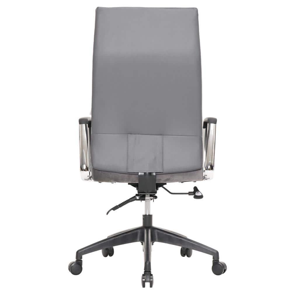 LeisureMod Hilton High-Back Adjustable Office Conference Chair Upholstered in Leather with Steel Frame in Grey