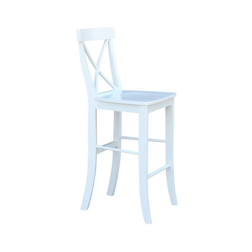International Concepts Cross Back Solid Wood 30 in. Bar Height Stool in White