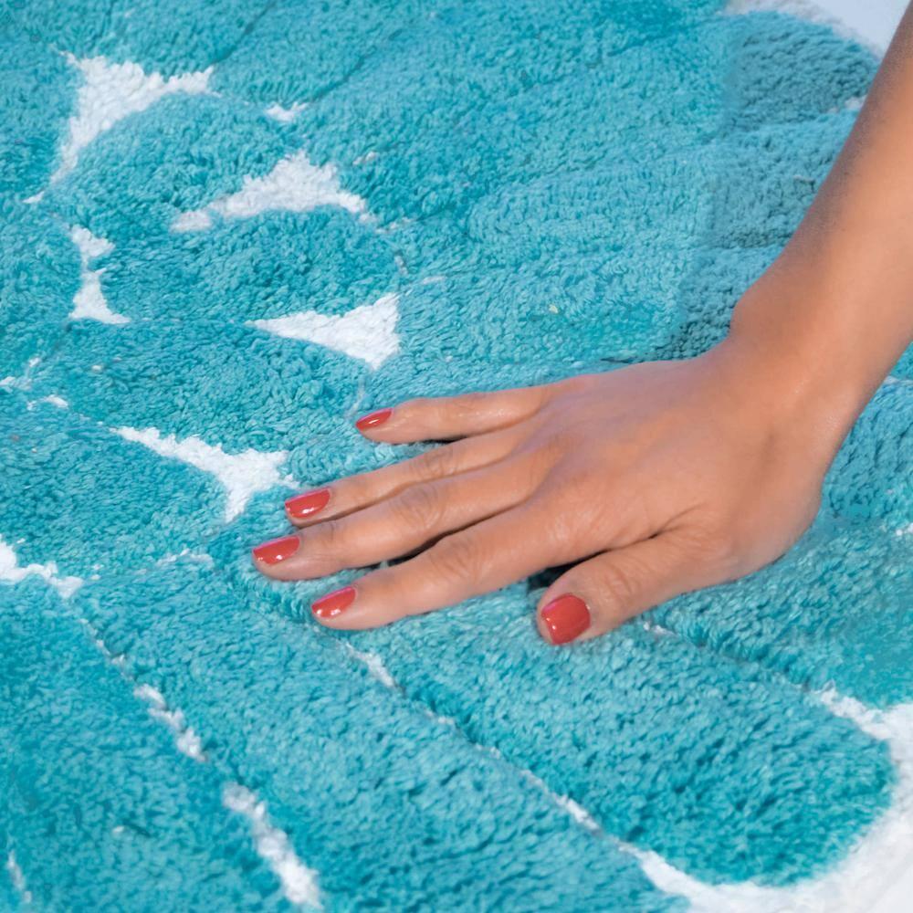 2pc Bursting Flower Bath Rug Set Aqua - Chesapeake Merchandising: Cotton Tufted, Machine Washable, Non-Slip Backing