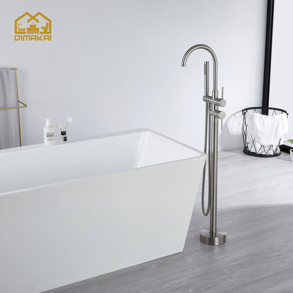 Double Handle Floor Mounted Freestanding Tub Filler With Handshower