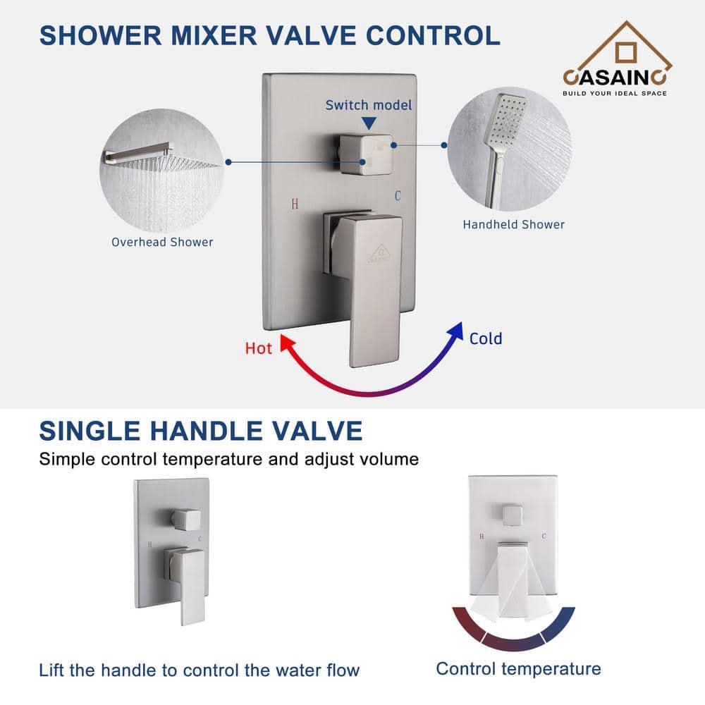 10 inch Wall Mounted Pressure Balanced Complete Shower System With 3 Setting Shower Handheld