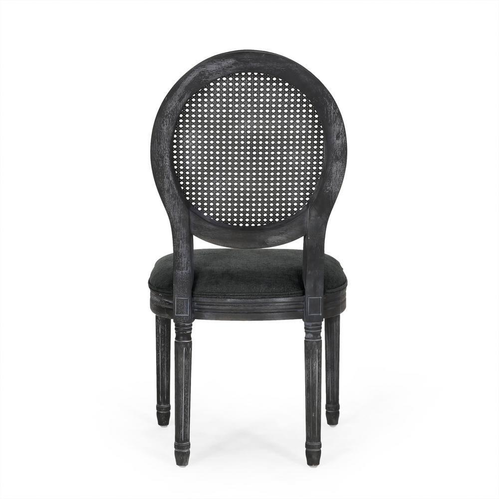 Noble House Acorn French Wood and Cane Upholstered Dining Chair, Set of 2, Gray