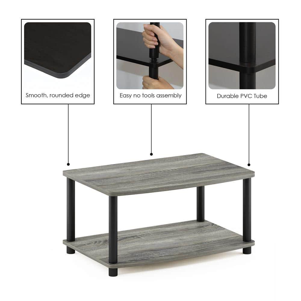 Furinno Industrial No Tools Elevated TV Stands with 2-tier Open Storage Shelves TV Console for TVs up to 25 inch Oak Grey/Black