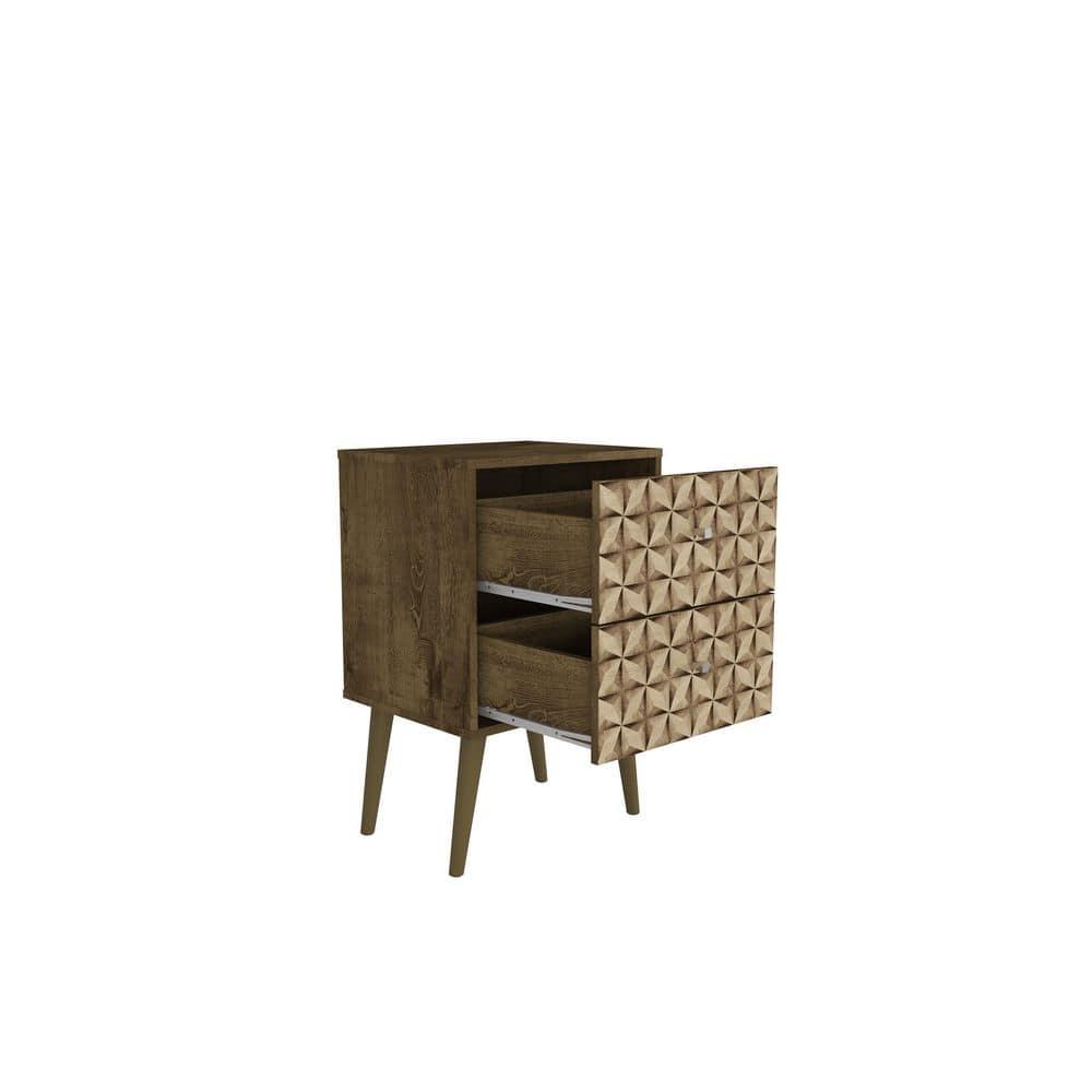 Liberty 2.0 Mid Century Modern Nightstand with 3D Brown Prints Rustic Brown - Manhattan Comfort