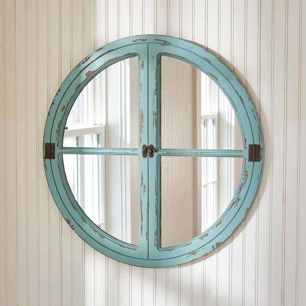 Park Designs Sea Green Round Window Wood Mirror 27.75"H