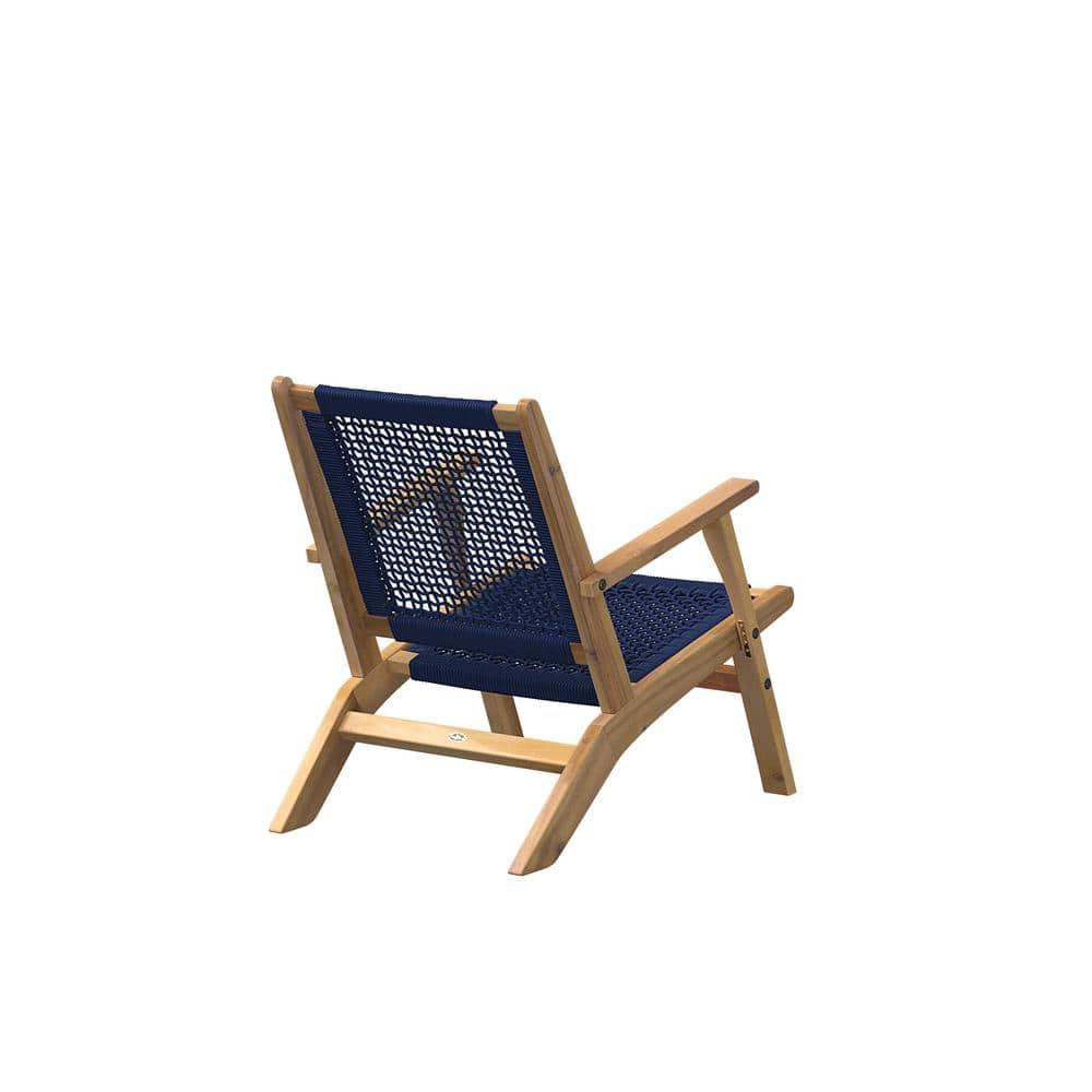 Balkene Home Patio Sense Vega Natural Stain Chair ,Acacia Wood Construction ,Woven Web Seat- Navy Blue Cording