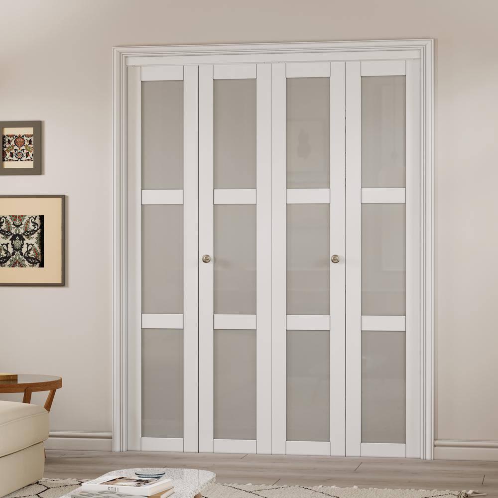 CHIC MODE Double Bifold Doors 3 Lite Frosted Glass Solid Manufactured Wood Prefinished Folding Door & Reviews | Wayfair
