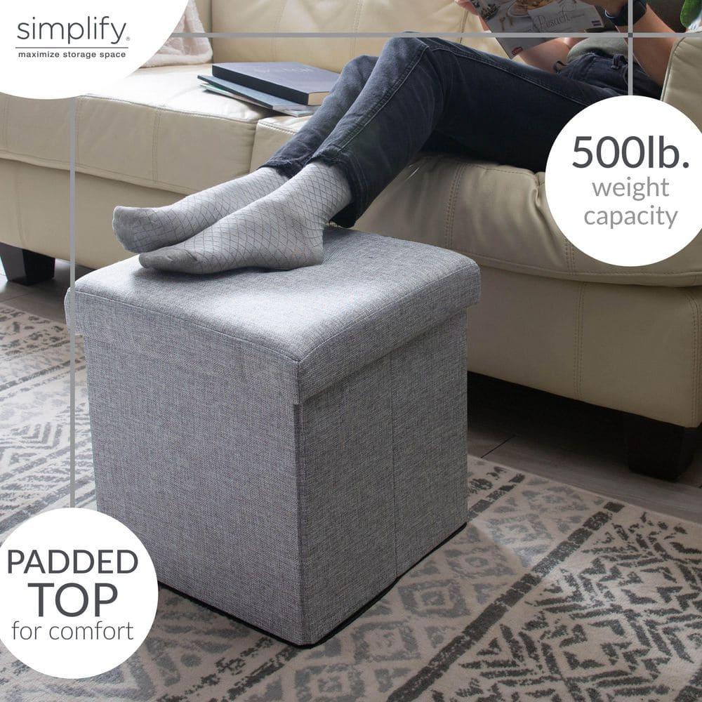Simplify Faux Linen Folding Storage Ottoman Cube, Gray