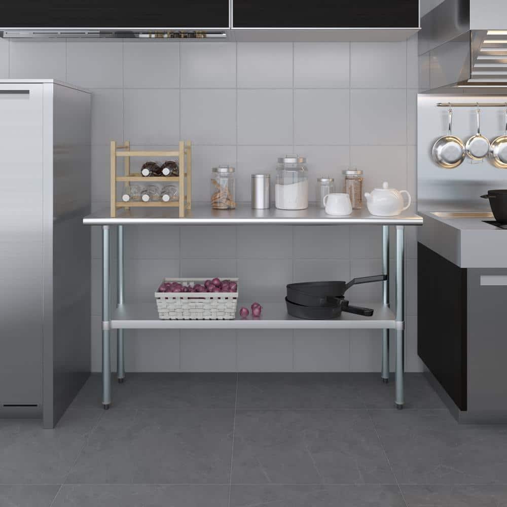 Amgood Stainless Steel Work Table with Undershelf. Metal Prep Table. NSF - Certified