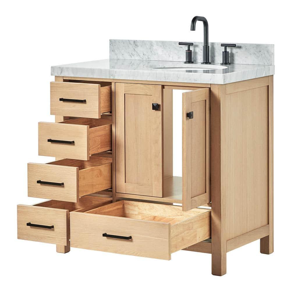 Ariel Cambridge 36 In. Right Offset Vanity With 2 In. Carrara Marble Countertop