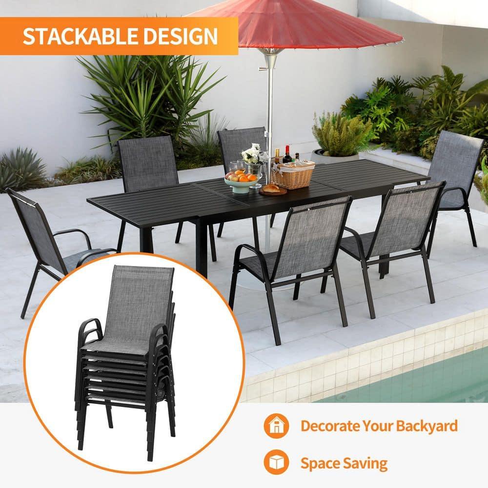 Vitarpatio Outdoor Patio Dining Chairs Set of 6, Stackable Patio Chair Metal Textilene Armchairs