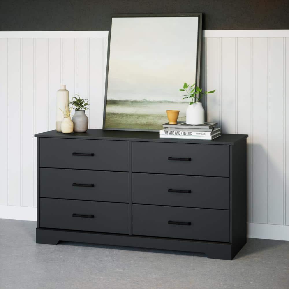 Prepac Rustic Ridge Farmhouse Black 6-Drawer Bedroom Dresser, 18.25" D x 53.25" W x 28.5" H
