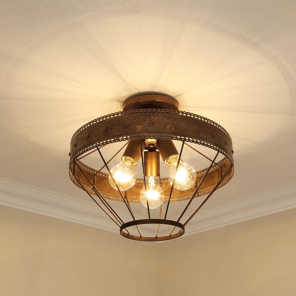 Golden Lighting Ferris 3-Light Semi-flush in Copper Patina