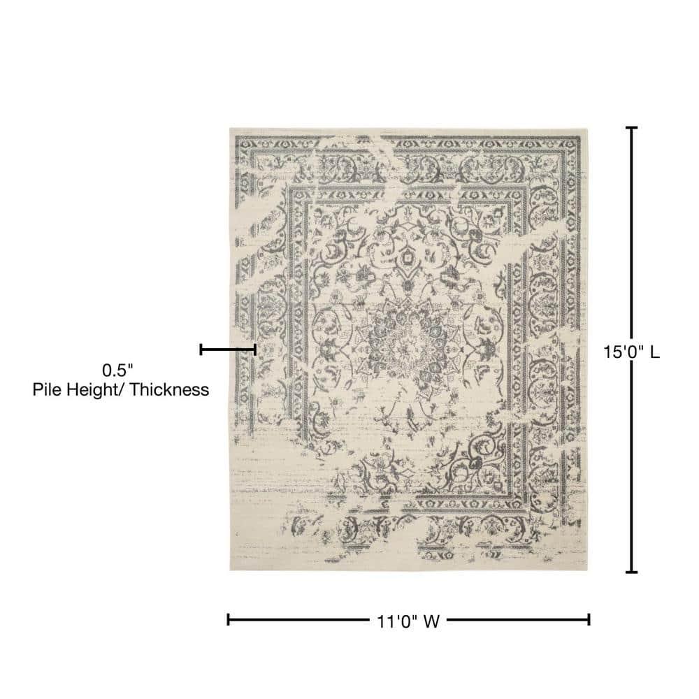 SAFAVIEH Adirondack Zoey Traditional Faded Area Rug, Ivory/Silver, 11' x 15'