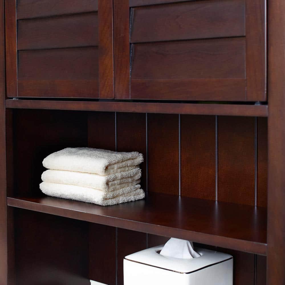 Crosley Lydia Space Saver Espresso Brown: Bathroom Organizer with 4 Shelves, Veneer Finish, Metal Hardware