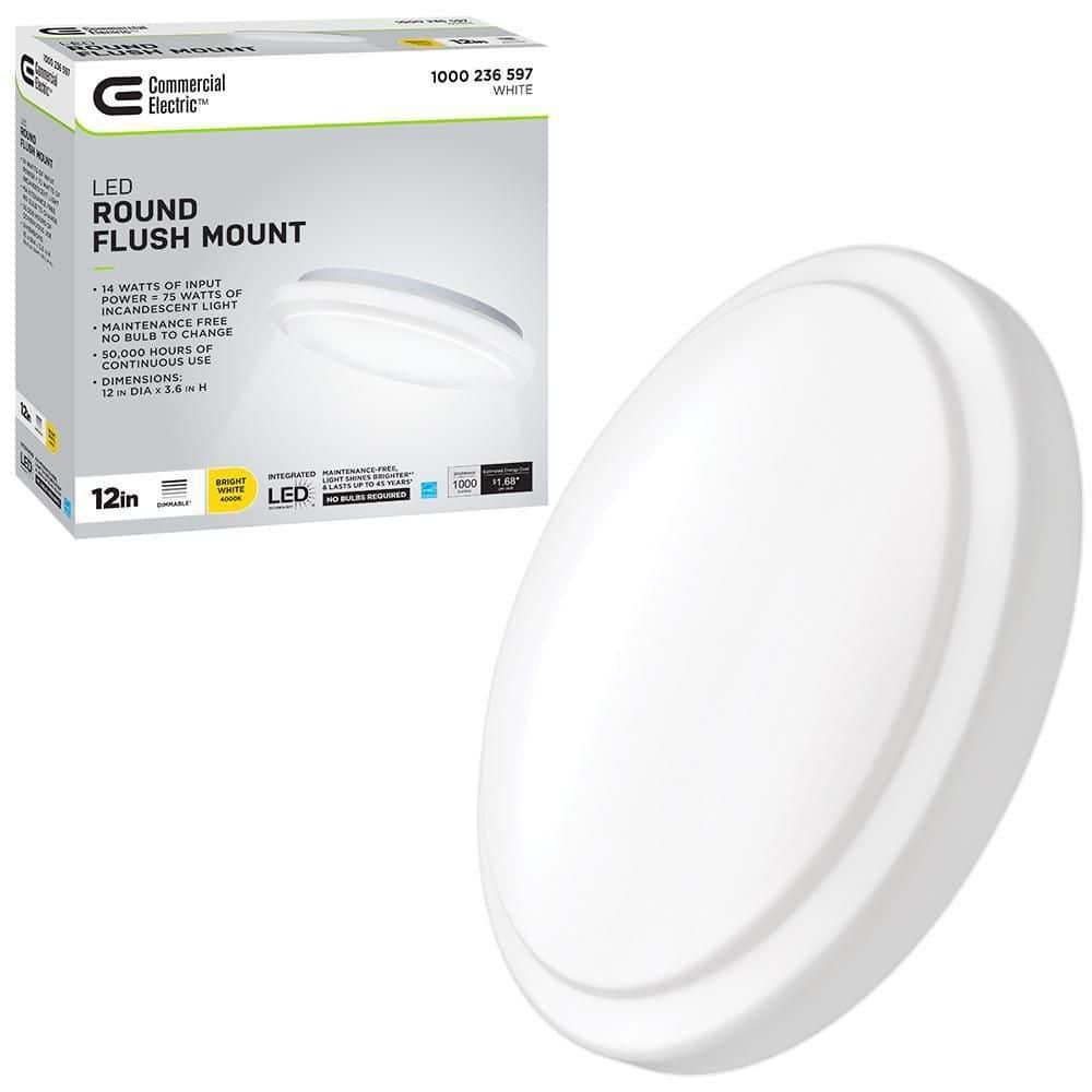 Hampton Bay 12 in. Round LED Flush Mount Light Pantry Laundry Closet Light 1000 Lumens Dimmable 4000K Bright White, 54074391
