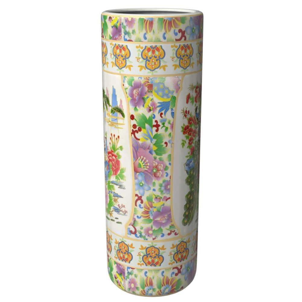 24" Satsuma Birds & Flowers Porcelain Umbrella Stand