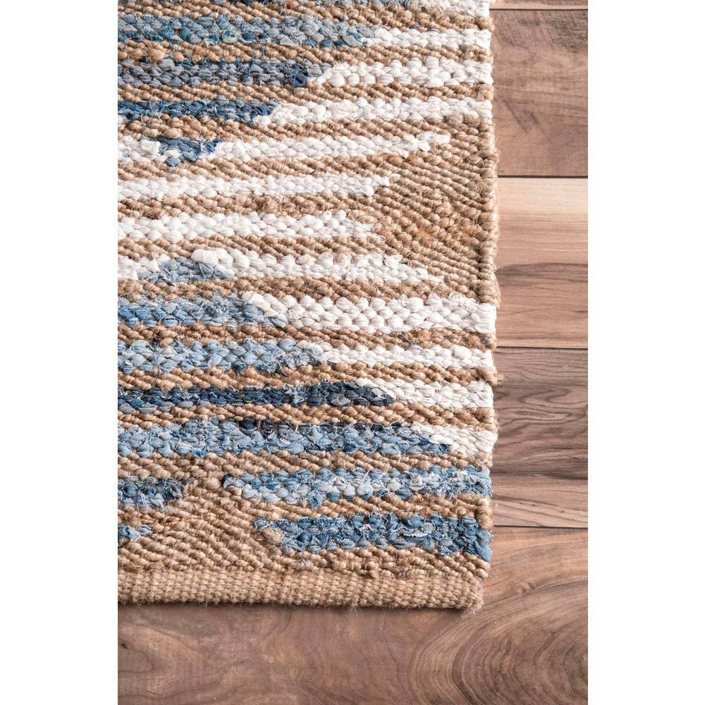 nuLOOM Hand Braided Marla Denim And Jute Diamonds Area Rug, Runner 2' 6" x 10', Off White