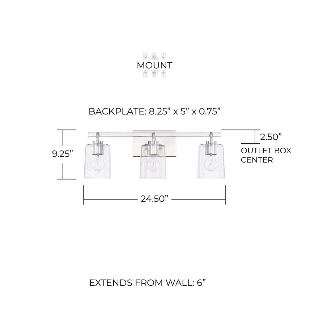 Greyson Chrome 3-Light Vanity with Clear Seeded Glass Shades