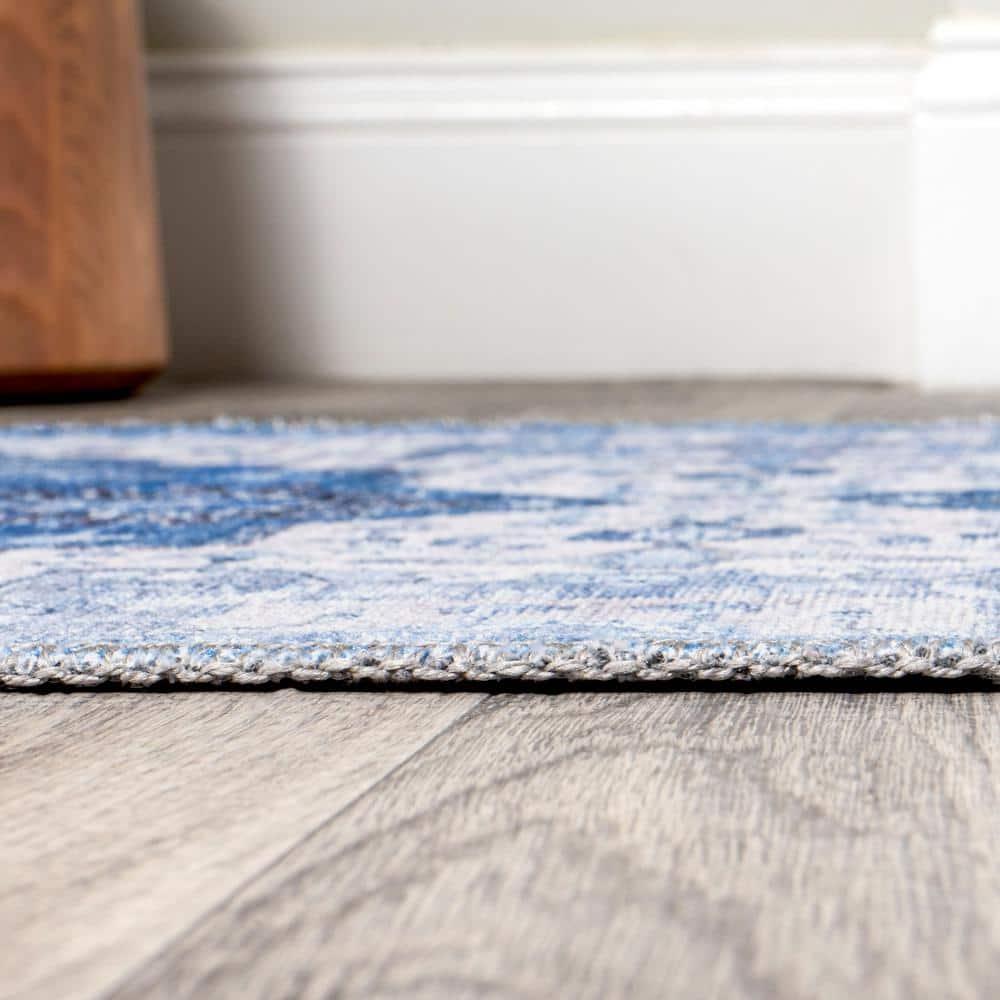 2' x 8' Maris Ornate Medallion Machine Washable Indoor/Outdoor Runner Rug, Blue/Navy - JONATHAN Y