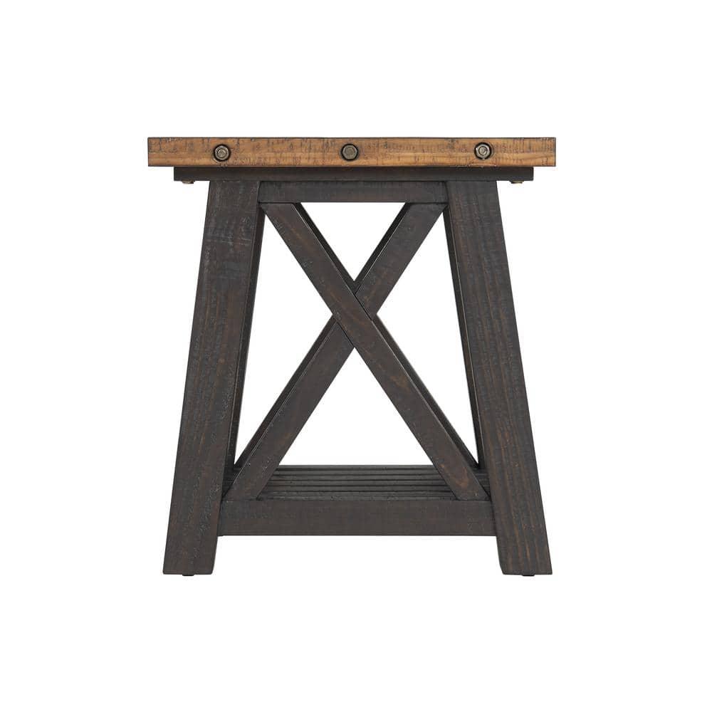 End Table with Slatted Shelf and X Legs, Brown and Black- Saltoro Sherpi