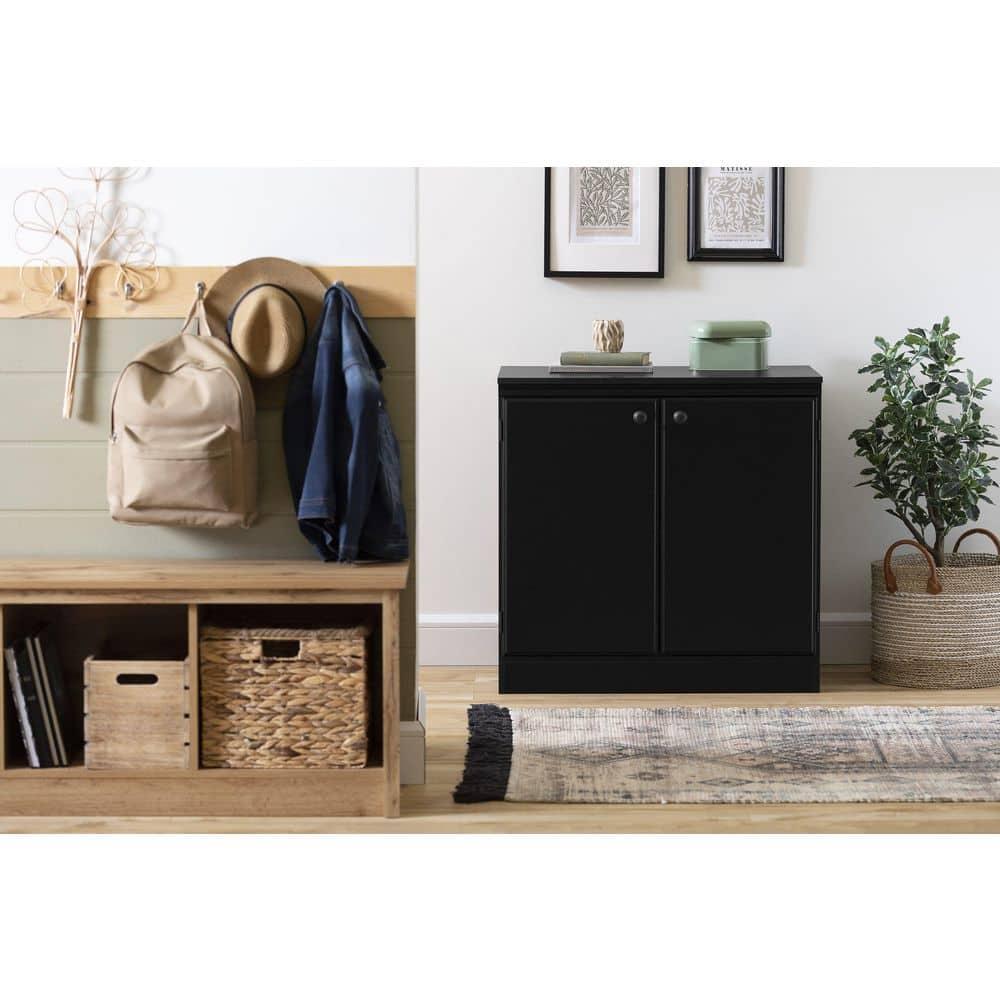 2 Door Morgan Storage Cabinet Pure Black - South Shore: Adjustable Shelf, Laminated Particle Board