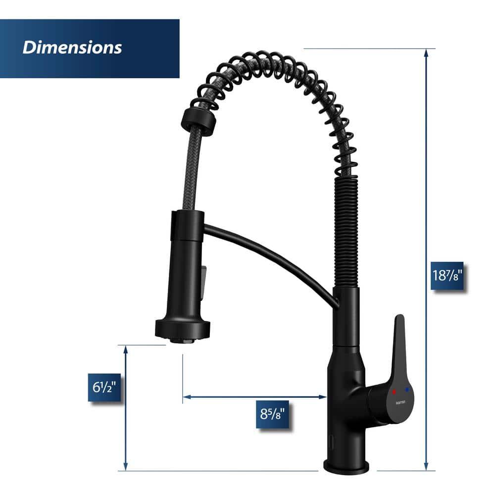 Karran Matte Black Single Handle Deck-mount Touchless Pull-down Kitchen Faucet with Sprayer