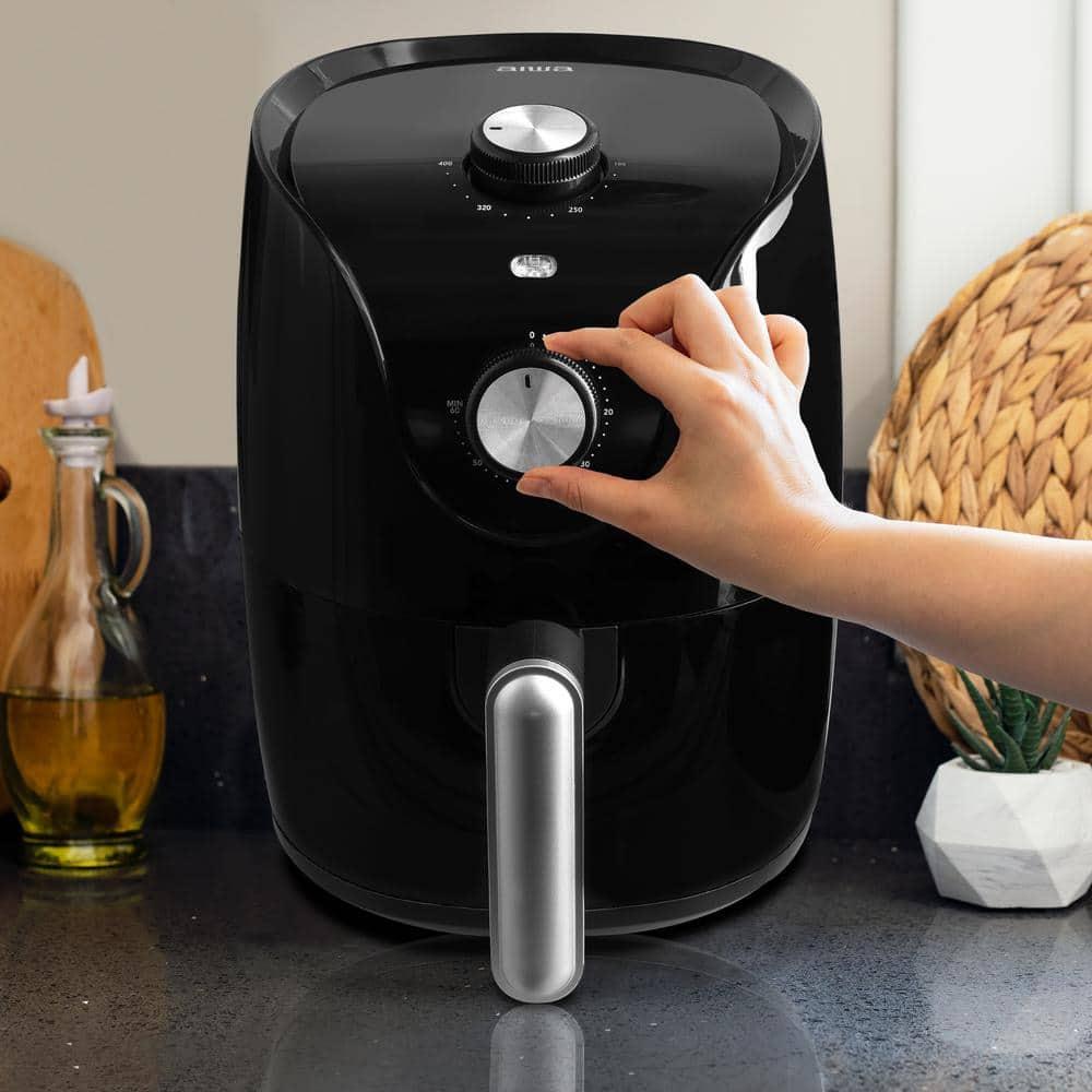 Aiwa 1200W 2.6 QT Compact Air Fryer, 360 degree Convection Heating, 60 minute timer, Black