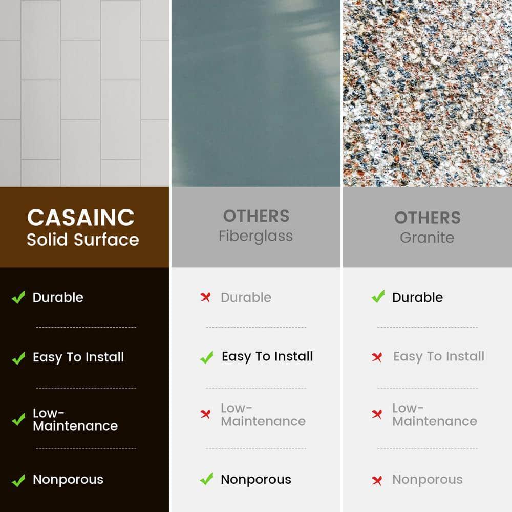 CASAINC 60"W 75/96"H Glue Up SMC Shower & Tub Wall Panel Surround,0.138 Thick,Cuttable,Quick Install