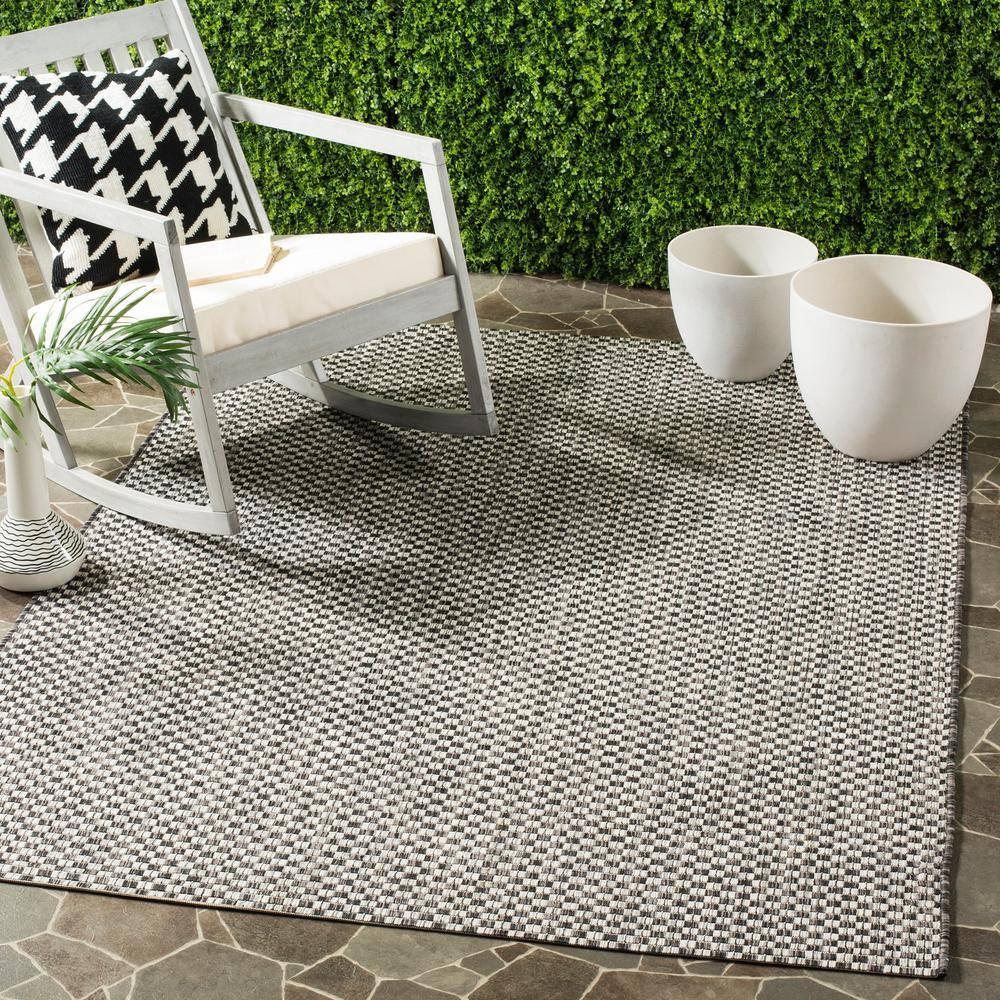 Courtyard CY8653 Power Loomed Indoor and Outdoor Area Rug - Black/Light Grey - 4'x4' - Safavieh