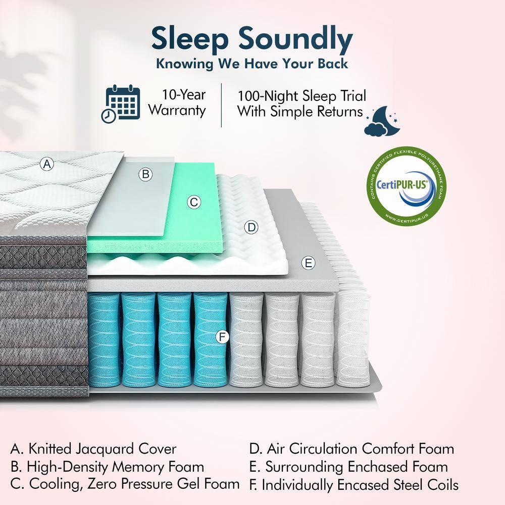 Renanim SF Adjustable Bed Frame with Hybrid Memory Foam Mattress, Massage - Twin XL Adjustable Bed + Medium 12" Mattress, USB, Under Bed Light, App Control