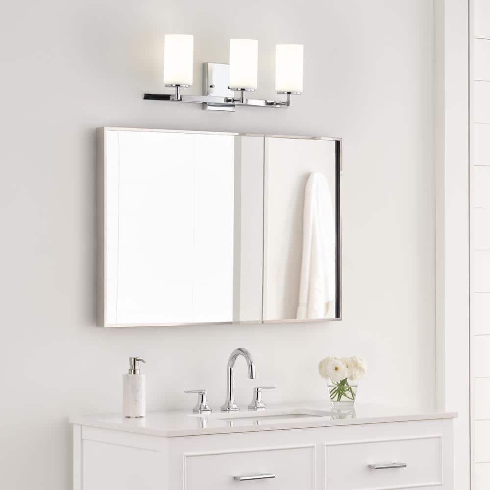 Alturas 22 in. 3-Light Chrome Modern Contemporary Wall Bathroom Vanity Light with Satin Etched Glass Shades