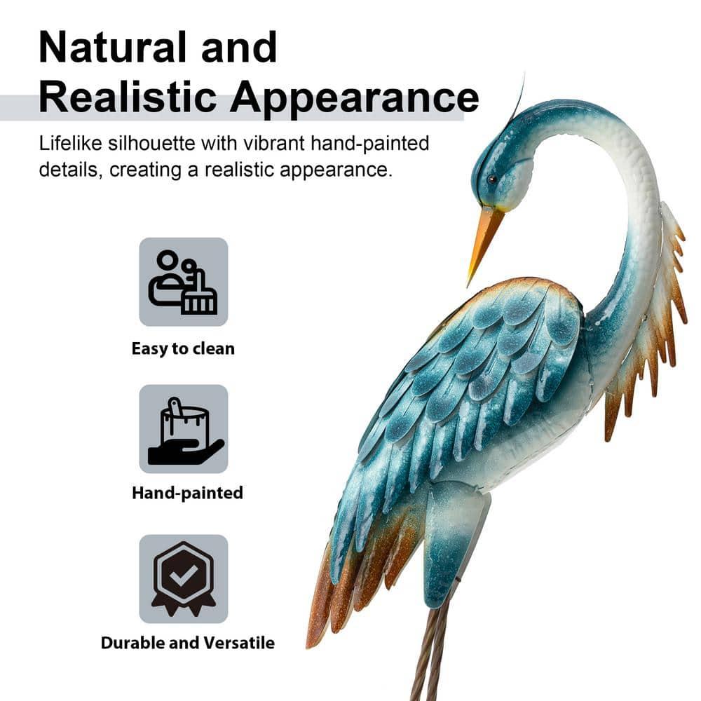 Glitzhome 38.5"H Metal Standing Crane Garden Statue with Stakes (KD) Metal Thickness: 0.35mm