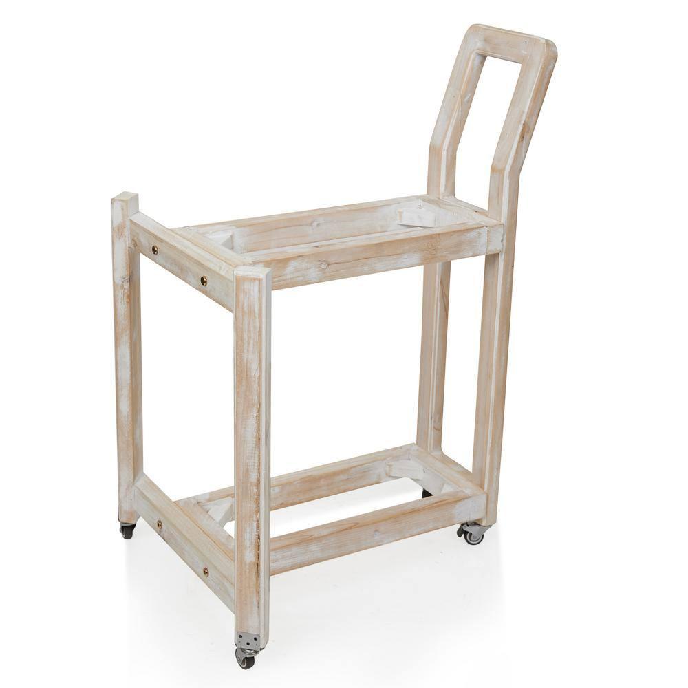 Alpine Corporation MBB172 Wood 2-Tier Rolling Storage Cart for Books, Plants, Decor, Rustic Storage Push Cart with 2 Shelves