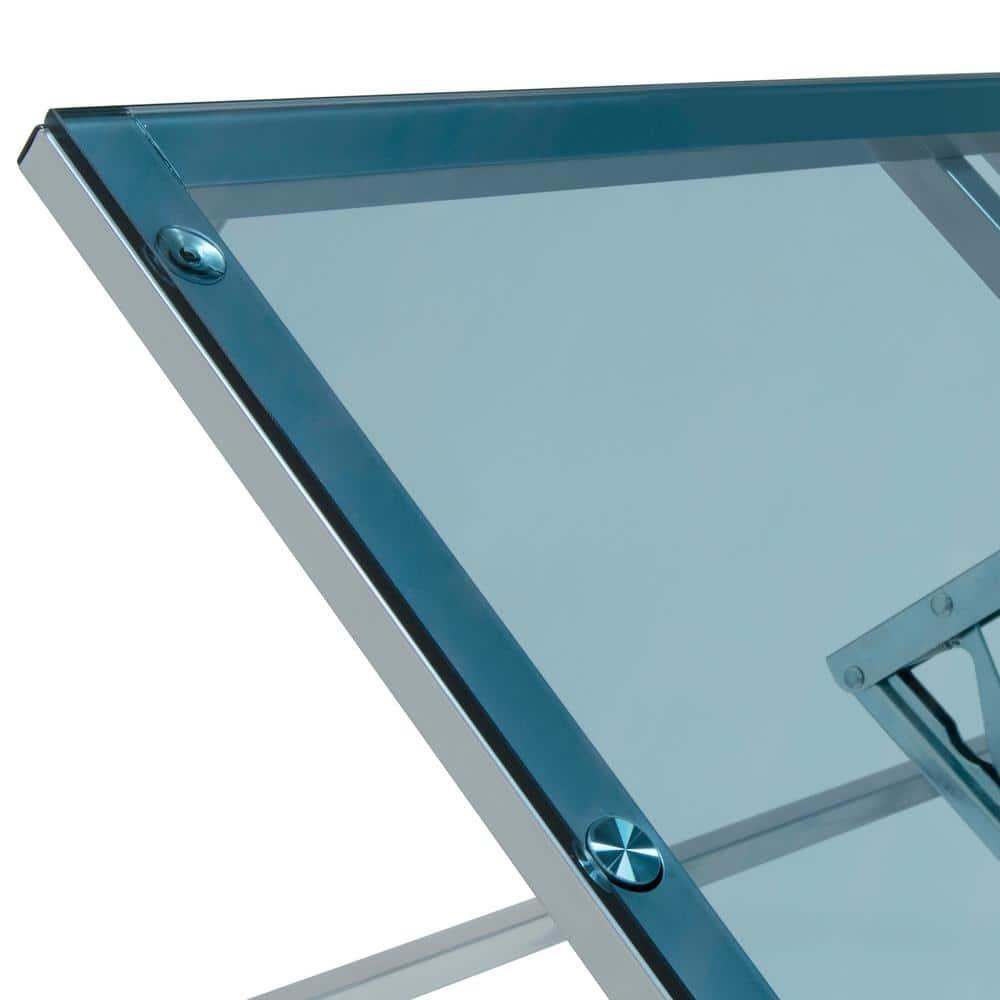 Inbox Zero Courson L-Shaped Glass Top Metal Base Drafting Table