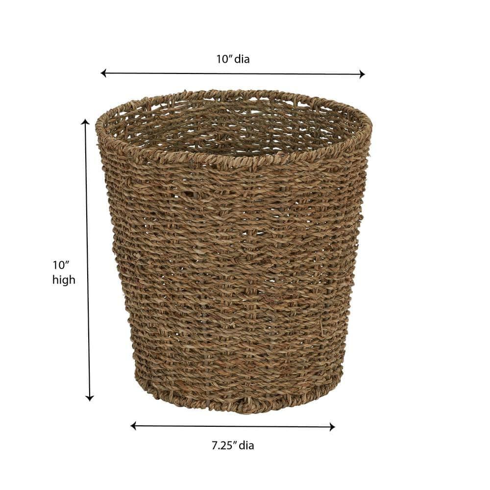 Seagrass Wicker Waste Basket, Handwoven Waste Bin with Metal Frame