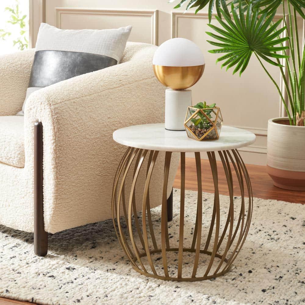 Explorer Round Accent Table - White Marble/Gold - Safavieh